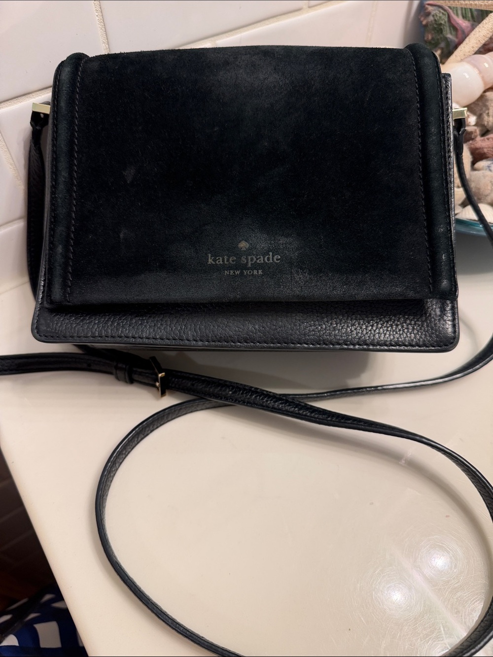 kate spade Black Suede & Leather Crossbody Bag
